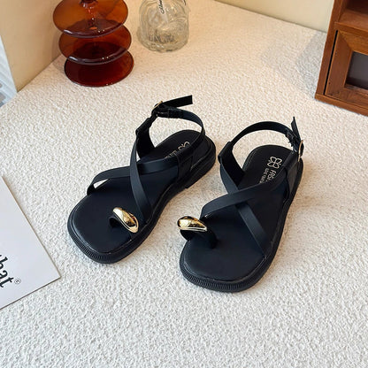 Summer New Kids Beach Sandals Clip-toe Outdoor Girls Roman Sandals School Fashion Cross-tied Children's Flat Sandals Non-slip