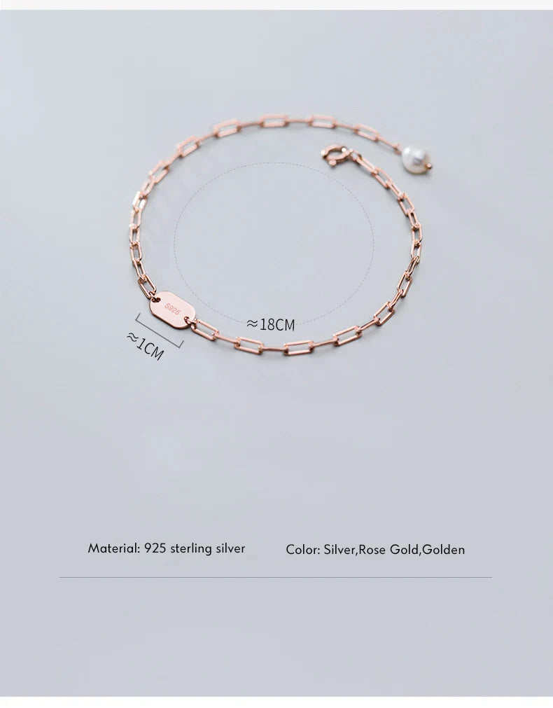 3 Color 925 Sterling Silver Simple Bracelet for Women Fashion Geometric Oval Pearl Bracelet Korea Style Fine Jewelry Gift