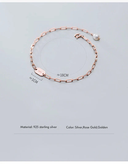3 Color 925 Sterling Silver Simple Bracelet for Women Fashion Geometric Oval Pearl Bracelet Korea Style Fine Jewelry Gift