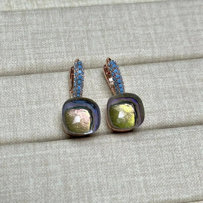 10.6mm Nudo Earrings Inlay Turquoise Zircon For Women Blue Topaz Drop Candy Square Crystal Earring Fashion Jewelry Gift