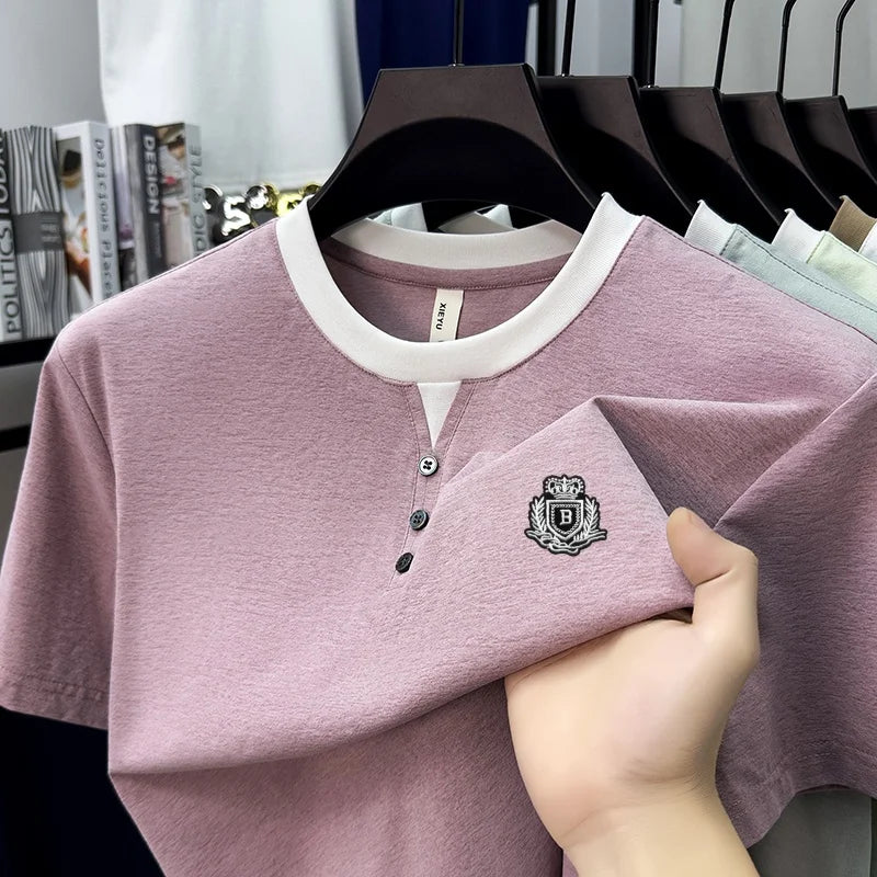designer men's summer vacation two piece t-shirt round neck embroidered british style short sleeve casual fashion men's wear top