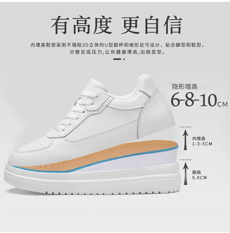Novos sapatos masculinos invisíveis para aumentar a altura, sapatos esportivos de 6 CM-8 CM-10 CM, sapatos esportivos de couro branco para homens, tamanhos ampliados 36-46