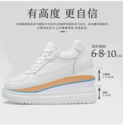 Novos sapatos masculinos invisíveis para aumentar a altura, sapatos esportivos de 6 CM-8 CM-10 CM, sapatos esportivos de couro branco para homens, tamanhos ampliados 36-46