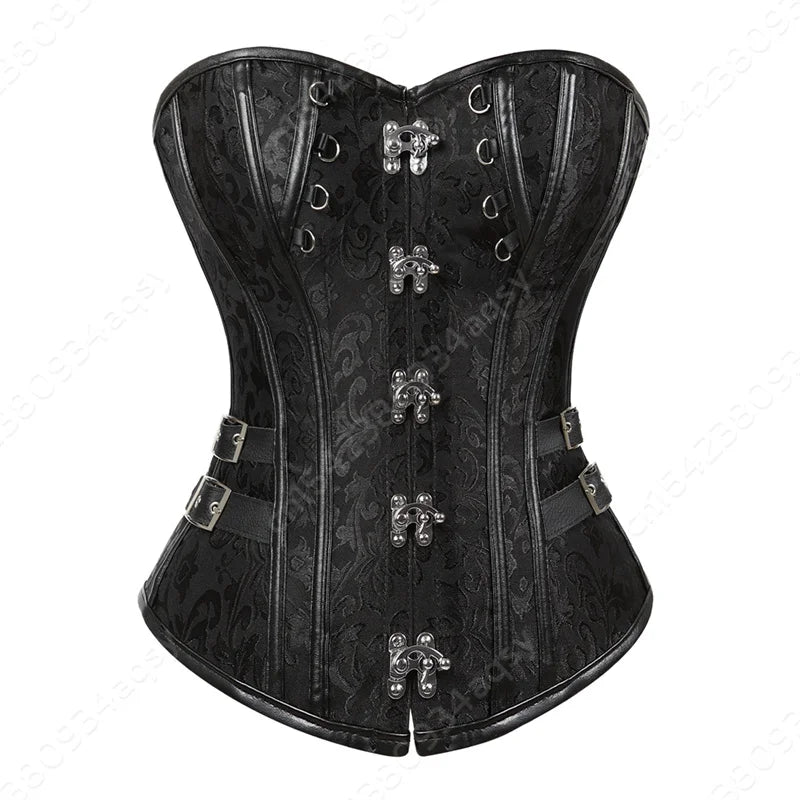 Steampunk Corsets for Women V-neck Gothic Corset Jacquard Corset Vest Cosplay Costume Pirate Corset Brown Black