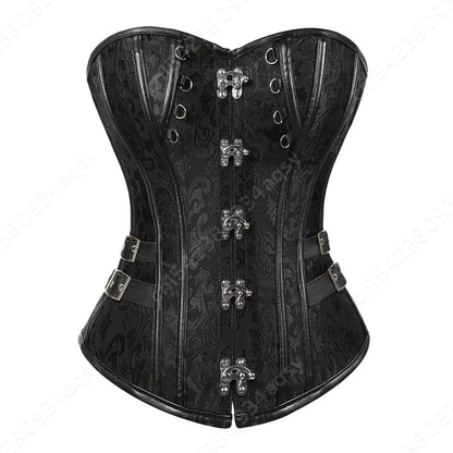 Steampunk Corsets for Women V-neck Gothic Corset Jacquard Corset Vest Cosplay Costume Pirate Corset Brown Black