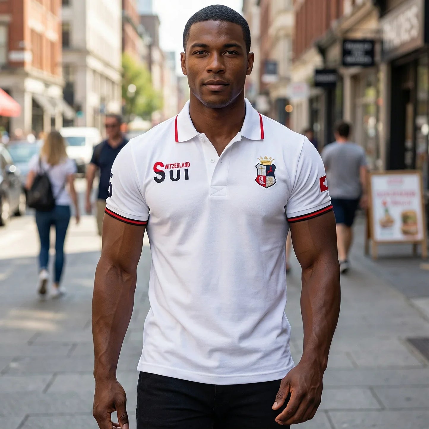 New Swiss polo shirts men short sleeved polo collars fashionable casual sporty high-end pure cotton micro elastic embroidery