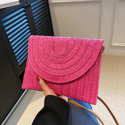 Straw Woven Shoulder Crossbody Bag Beach Clutch Handbag Casual Summer Handmade Envelope Bags for Women Totes Purse