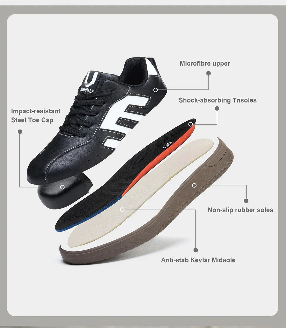 Ladies Safety Shoes Steel Toe Anti- Crush Lightweight Kevlar Work Shoes Fashionable Black And White Casual Protection Footwear