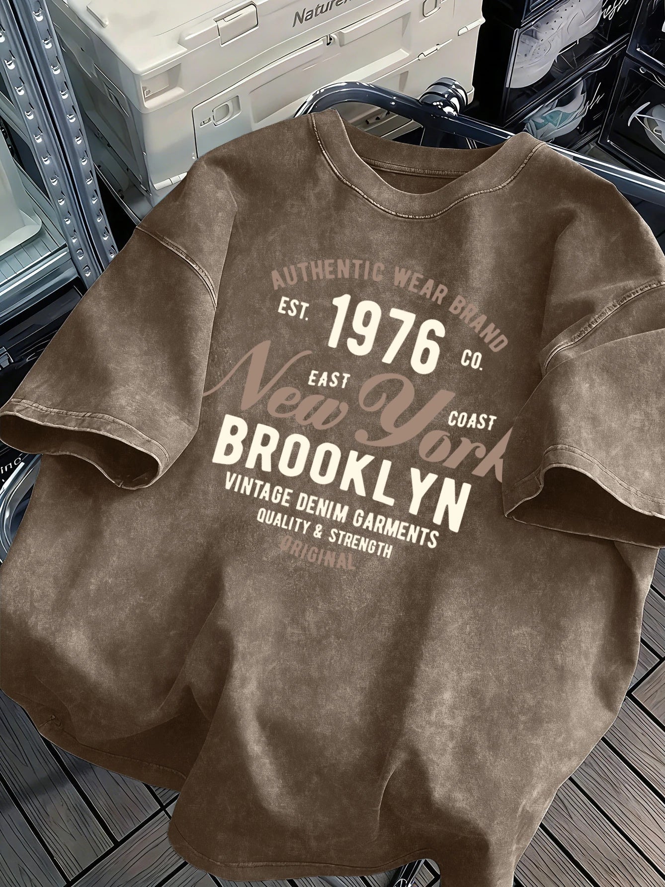 New York Brooklyn Est 1976 Washed Mens T-Shirt Cotton All-Match O-Neck T Shirts Retro Unisex Fashion Tee Loose Soft Short Sleeve