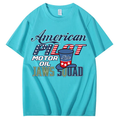 Unisex  American Pilot Motor Oil Graphic T-Shirt USA Flag Print Casual Streetwear Short Sleeve Tee Tee for Men Women