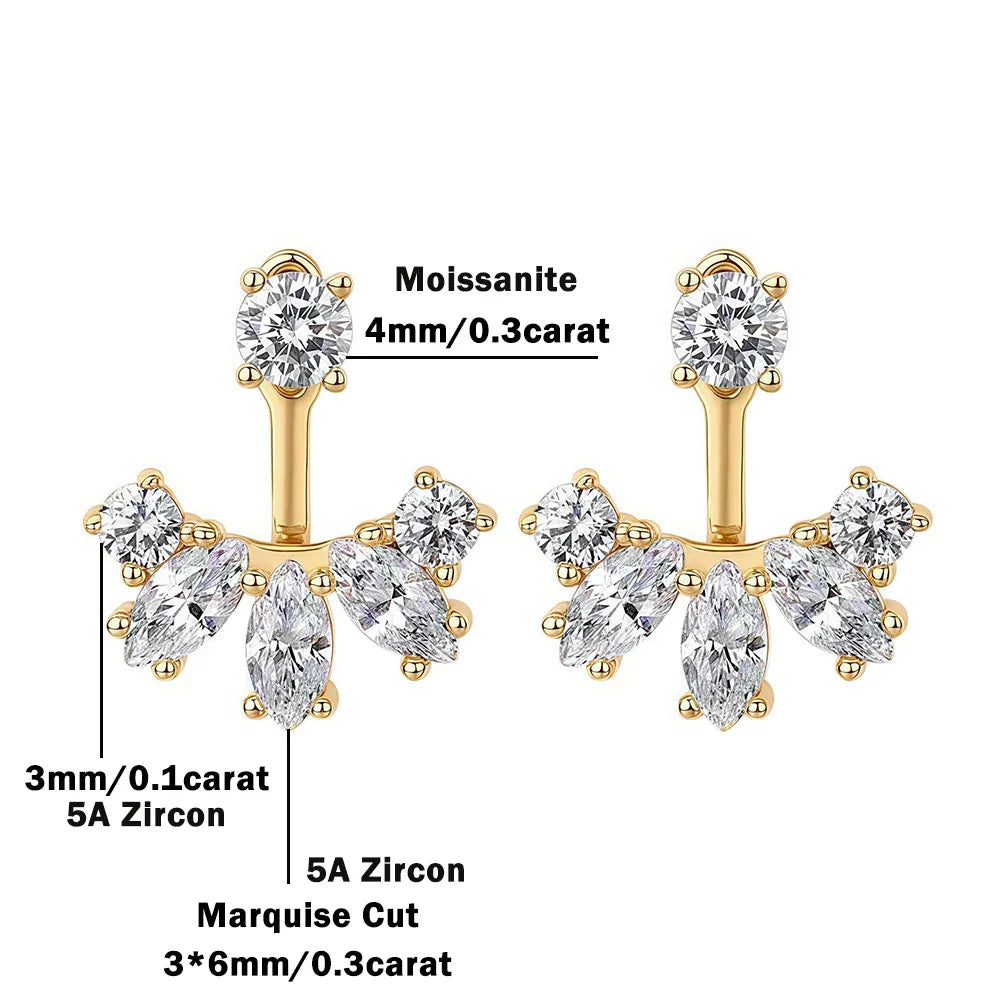 Round/Marquise Cut Moissanite Diamond Stud Earrings with Certificates S925 Silver Detachable Earcuff Drop Earring for Women
