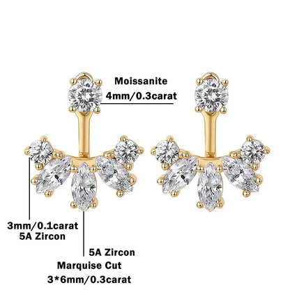 Round/Marquise Cut Moissanite Diamond Stud Earrings with Certificates S925 Silver Detachable Earcuff Drop Earring for Women