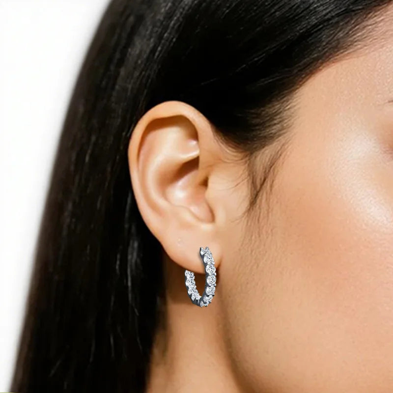 3.0 D Color Moissanite Hoop Earring 925 Sterling Sliver Moissanite Hoop Earring for Women Wedding Party Jewelry