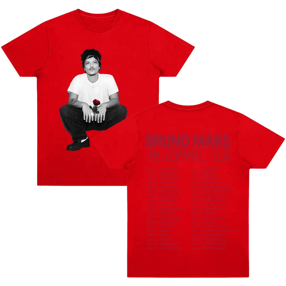 Bruno Mars The Romantic Tour T-shirt High Quality Graphic Cotton Tee Women Men Casual Clothing O-neck Short Sleeve Y2K T-shirts