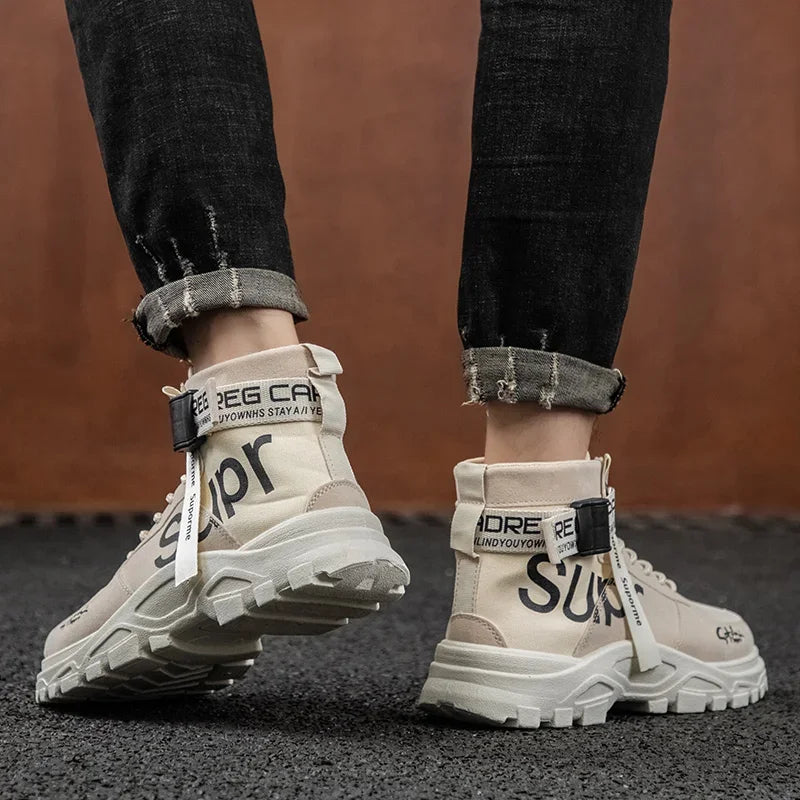 Cloth Men Boots High Top Ankle Boots British Style Men Casual Shoes Outdoor Breathable Walking Sneakers Comfortable Work Boots