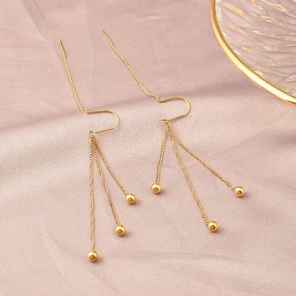 Charm Gold Color Stainless Steel Ball Long Drop Dangle Earrings for Women Exquisite Trendy Bride Ear Line Jewelry Gift Colorfast
