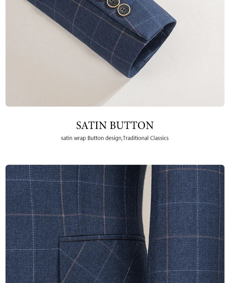 High Quality khaki Plaid suit Formal Business Office Men's Suits Fashionable and Casual evening gown