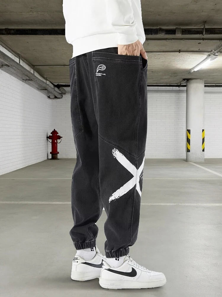 2026 New Summer Men's Jeans Denim Jogger Pants Streetwear Style Ankle-Length Baggy Jeans with Drawsting Waist Asian Size XL-6XL