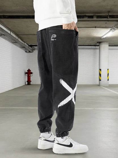 2026 New Summer Men's Jeans Denim Jogger Pants Streetwear Style Ankle-Length Baggy Jeans with Drawsting Waist Asian Size XL-6XL