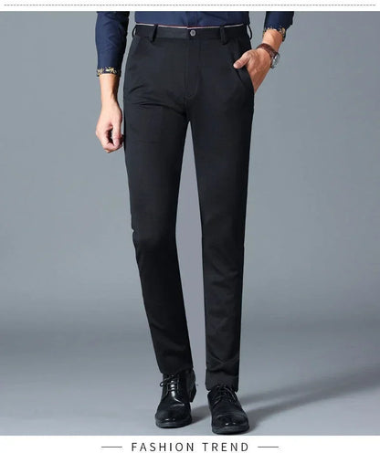 Spring and Autumn Men's Suit Pants Elastic Stretch Dress Pants Slim Male Casual Trousers Straight Leg Formal Black Blue