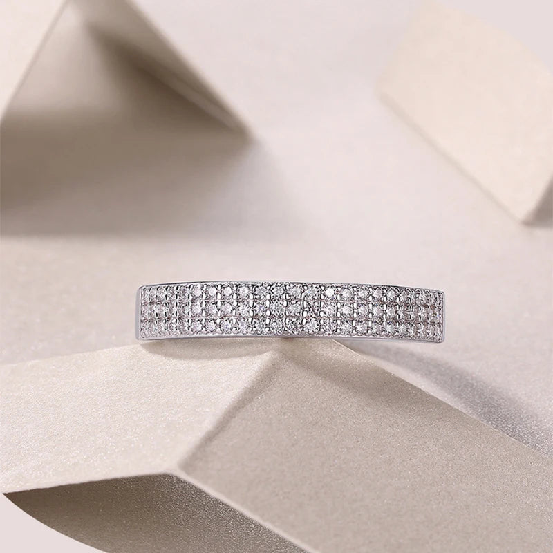 All Moissanite Ring 925 Sterling Sliver with Gold Plated Eternity Band Lab Diamond Rings for Women Party Sparkling Jewely