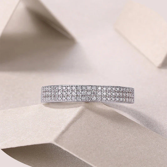 All Moissanite Ring 925 Sterling Sliver with Gold Plated Eternity Band Lab Diamond Rings for Women Party Sparkling Jewely