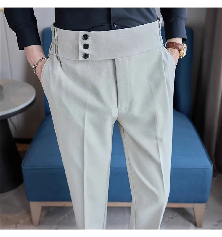 Men Summer Boutique Suits Pants Male Formal Wear Trousers Quality Men British Style Ice Silk Fabric Business Casual Suit Pants