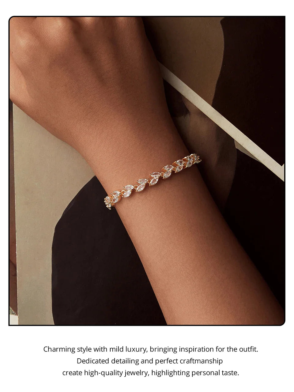 White Gold Plated Sparkling Cubic Zirconia Classic Olive Leaf Bracelet, Gold Bracelets for Women Fashion Jewelry YIB069