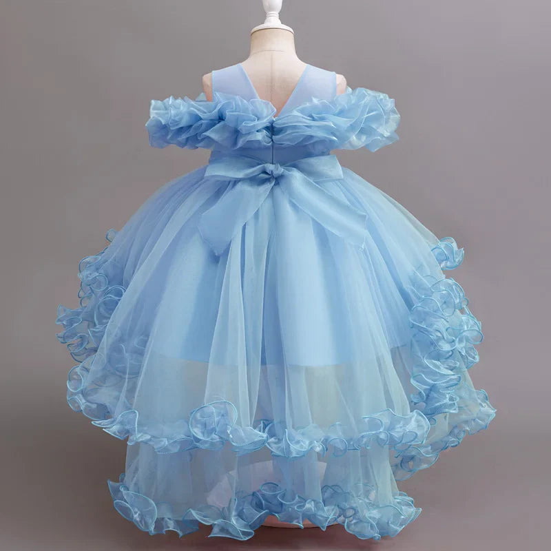 Purple Flower Bridesmaid Princess Dress For Girls Children Costumes Trailing Party Dresses Girls Dress Beaded Wedding Gown