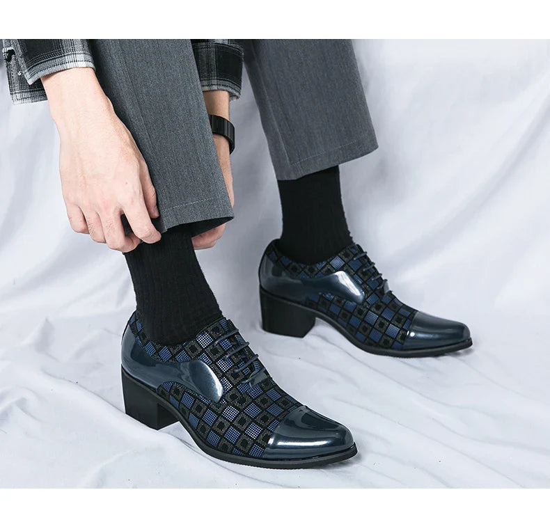 Luxury Red Men's High Heel Shoes 2024 Designer Pointed Wedding Formal Shoes Men Business Dress Shoes For Men Leather Oxfords