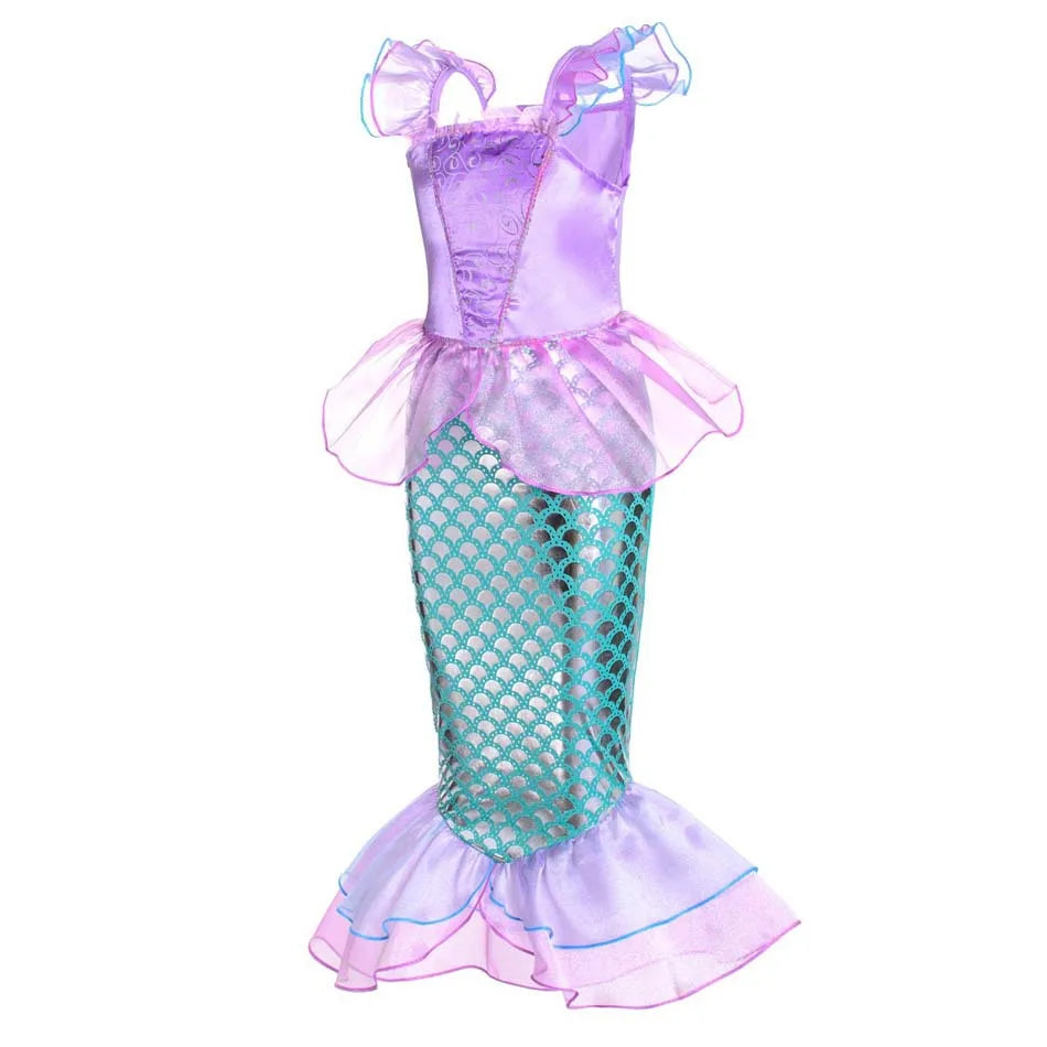 Little Mermaid Ariel Princess Dress for Girl Cosplay Mermaid Party Costume Princess Fancy Vestidos Children Carnival Clothes