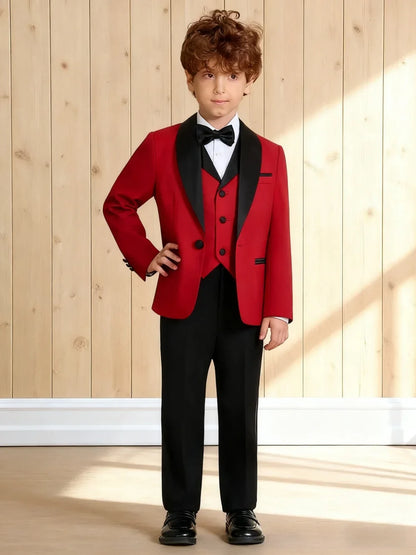 Hot Selling Stylish Emerald Green Boys Formal Suit Set 3-14 Years 4 Piece Kids Wedding Tuxedo Blazer Vest Pants Bow Tie