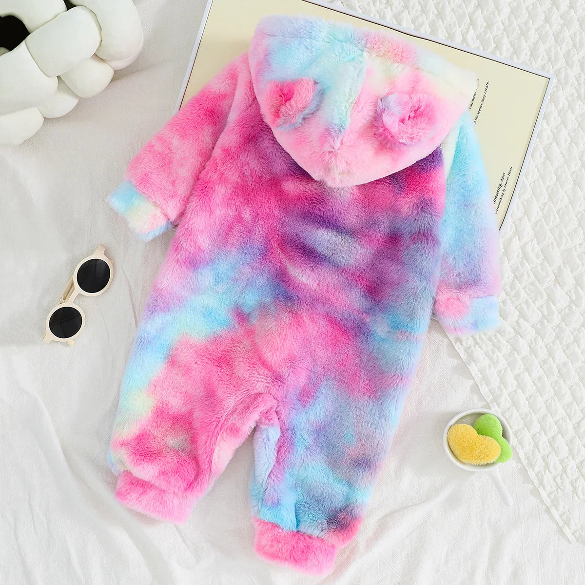 Baby Boys and Girls Plaid Romper Hooded Long Sleeved Plush Jumpsuit Winter Warm Bodysuit Clothes for 3-24 Months Toddler Boy