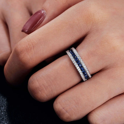 White and Blue Created Sapphire Rings for Women Half Eternity Wedding Band Cubic Zircon Party Ring