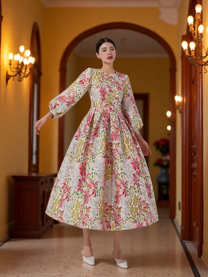Winter and autumn luxurious and elegant lantern-sleeved wide-sleeved formal evening dress for banquets, wedding guests' attire