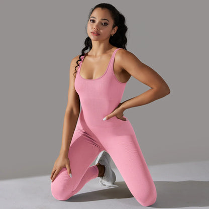 Fitness Sports Jumpsuit Screw Thread Sleeveless Bodysuit Women Seamless Set Full Seasons Casual Fitness Sporty Playsuit