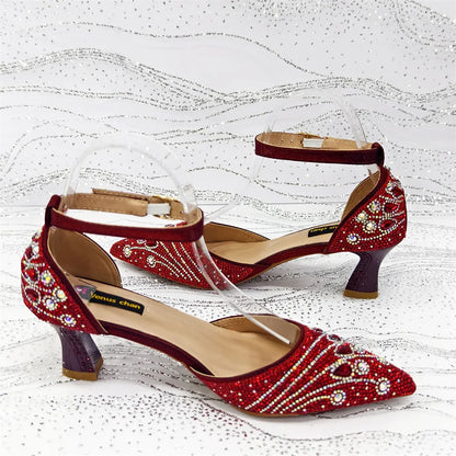 2025 Elegant Rhinestone Pointed Toe Pumps With Matching Bag Set Large Size shoes Big Bag for Women's Party High Heels