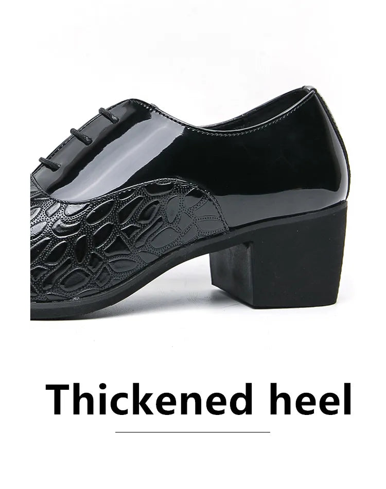 Luxury Wedding Dress Men High Heel Shoes Design Blue Man Patent Leather Shoes Party Men Pointed Toe Formal Shoes Zapatos Oxfords