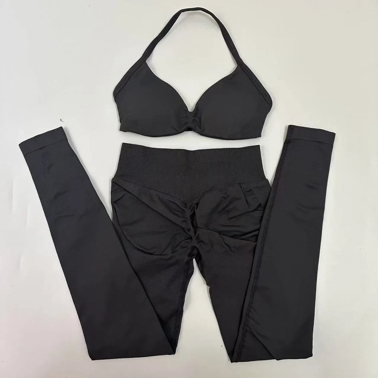 2pcs Seamless Yoga Set Women Yoga Scrunch Leggings Set Strappy Halter Sports Bra Fitness Gym Clothing Workout Set