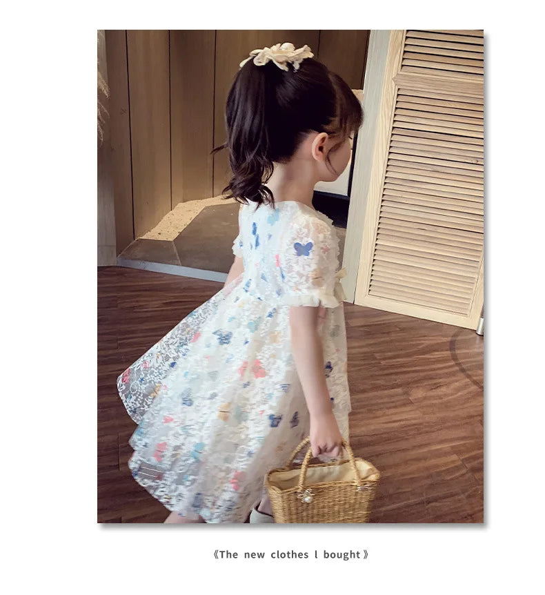 Vintage lace short sleeved dress For 2-9 yrs Baby Girls Loose Dress 6.1 Children's Day Clothing Cute beach Loose Clothes 2026