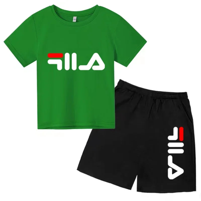 Kids Gift Sports Short-Sleeved Round Neck Black Letters Fashion White T-shirt+Shorts Summer Boy Girl Casual Outdoor Jogging Suit
