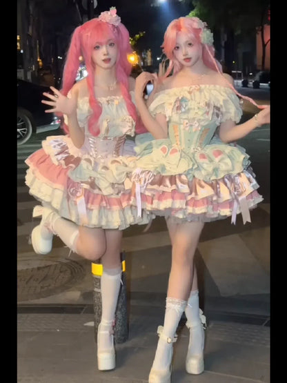 Girls Birthday Lolita Dress 2024 Spring and Summer Women's Tube Top Satin Bowknot Slim Pettiskirt Short Mini Party Dress