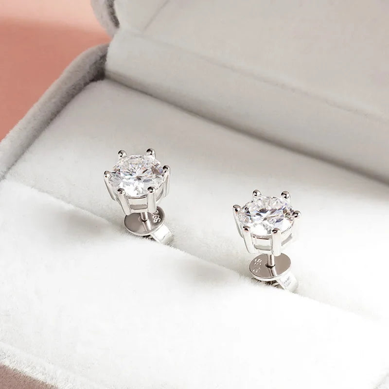 0.1-3CT Certified Moissanite Stud Earring for Women Classic Sparkling Lab Diamond Sterling Silver 925 Jewelry 6-Claws