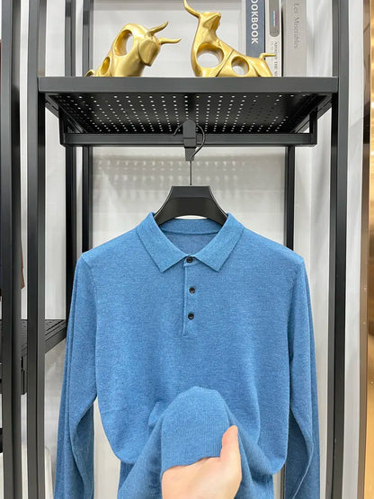 Men's Long Sleeve Fashion Casual Polo, Shirt Collar Pullover Sweater. Business Sweater T-shirt Golf Spring & Autumn Wool
