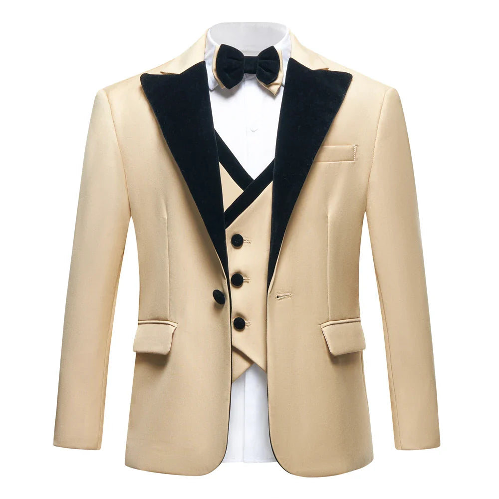 Velvet Collar Suit Set for Kids 3-14 Years, Three-Piece Wedding Suits for Boys, Toddler Suits Tuxedo Homecoming Teens Suits