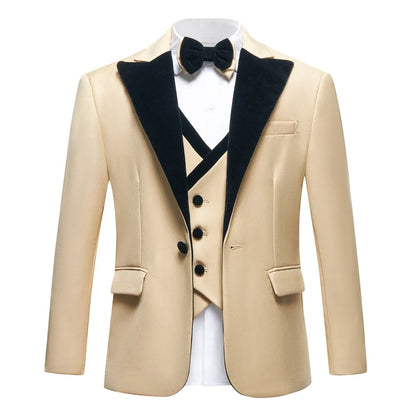 Velvet Collar Suit Set for Kids 3-14 Years, Three-Piece Wedding Suits for Boys, Toddler Suits Tuxedo Homecoming Teens Suits
