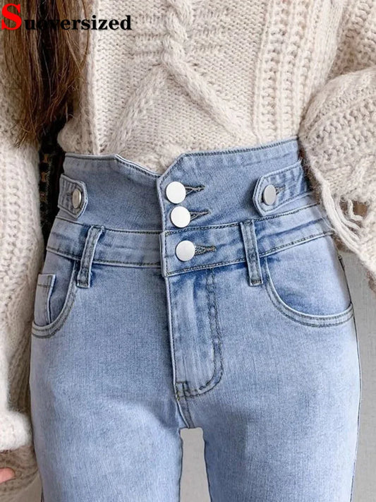 Women Hight Waist Skinny Pencil Jeans Spring Fall Casual Streetwear