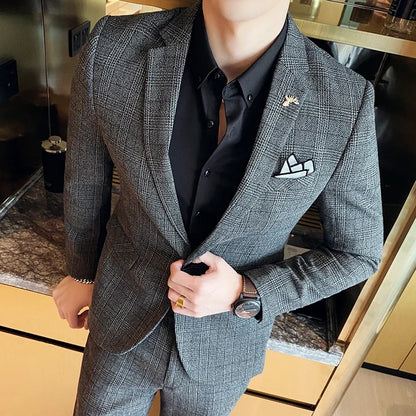 Hemp Suit (Blazer + Pants) Men's Fashion Hosts British Style Work Business Wedding Casual Art Style Elegant Gentleman Suit M-5XL