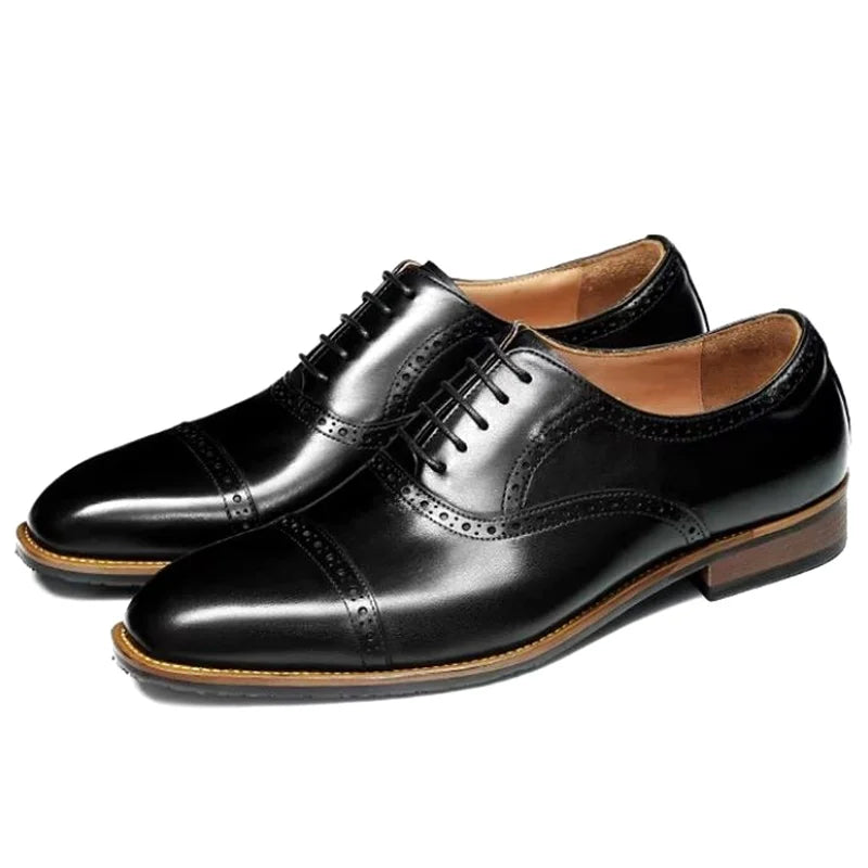 High Quality Genuine Leather Formal Shoes For Men New Style Carved Pattern Lace-up Three-joint Oxford Wedding Dress Shoes
