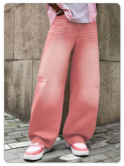 American Youth Avant garde Pink Ultra Baggy Wide Leg Men's Women's Jeans Street Fashion Four Seasons Casual Denim Pants